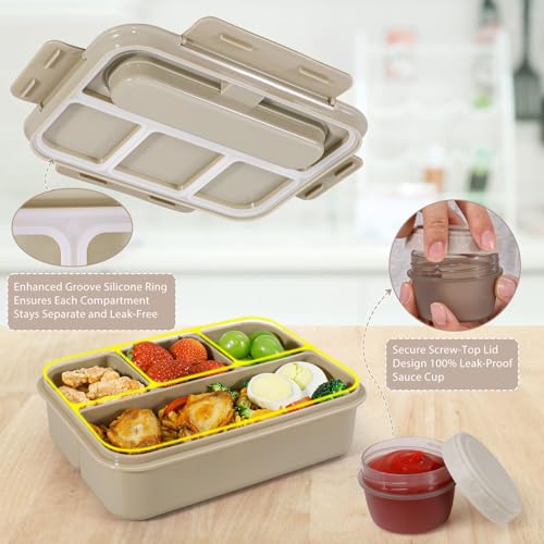 Caperci Bento Box Adult - 50 oz Large Lunch Containers for Adults and Teens, 4-Compartment Bento Lunch Box with Utensils & Leak Proof Sauce Cup, Dishwasher Safe, Durable, BPA-Free (Mocha) - color: Mocha