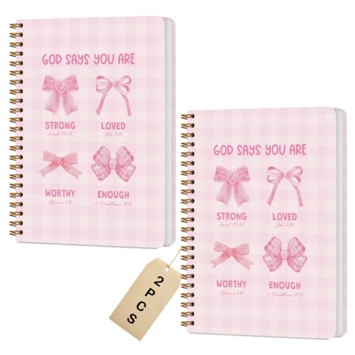 2 Packs Pink Bow Bible Spiral Notebook College Ruled Trendy Notebook Journal Preppy Coquette Christian Gifts for Women Teen Girls Note Books Journals for Writing Journaling Notebooks Office Supplies - color: Multi 1310