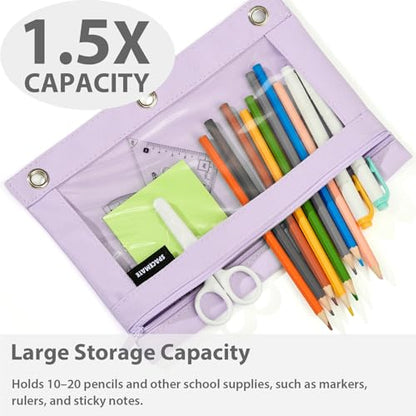 SPACEMATE Binder Pencil Pouch Case Box Bag for 3 Ring Binder School Supplies Girls Boys Kids, Clear Preppy Stuff Large Aesthetic Pen Organizer, Back to College Stationary, 1 Pack, Light Purple - color: Light Purple