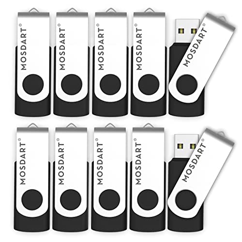MOSDART USB2.0 128MB(NOT 128GB) Flash Drive, Swivel Design with LED Indicator, Keychain Loop, FAT32 Memory Stick for Data Storage, Black(Pack of 10) - color: Black, size: 128MB X 10