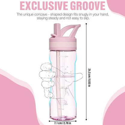 OLDLEY 20oz Kids Water Bottle with Straw, BPA-Free Tritan Water Bottle for School, Leakproof Clear Water Bottle with One Click Open, Measurement Scale, Cup Holder Friendly for Boys Girls,Pink - color: Pink