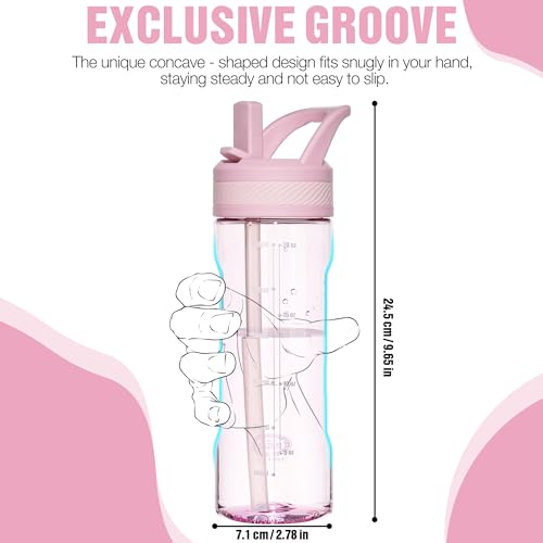 OLDLEY 20oz Kids Water Bottle with Straw, BPA-Free Tritan Water Bottle for School, Leakproof Clear Water Bottle with One Click Open, Measurement Scale, Cup Holder Friendly for Boys Girls,Pink - color: Pink