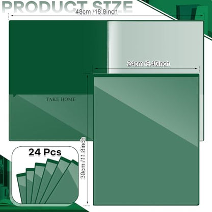 Henoyso 24 Pcs School and Home 2 Pocket Folders with 4 Clear Inner Pockets Plastic Heavy Duty Homework Folders Parent Teacher Communication for Student Home Office Classroom,11 x 9 Inch (Dark Green) - color: Dark Green