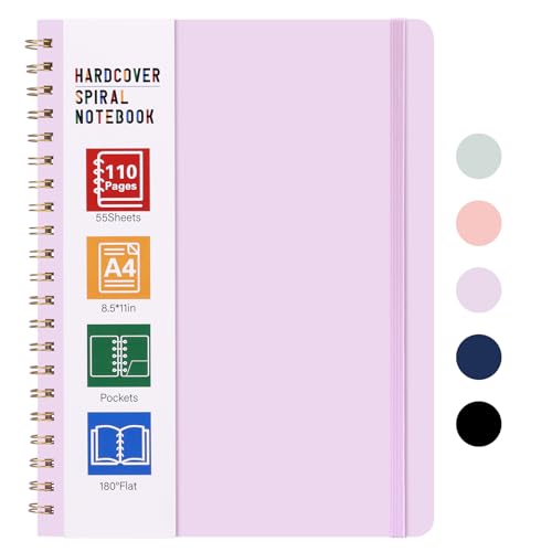LABUK A4 Large Notebooks for Women Men, Spiral Notebook 8.5 x 11, 110 Pages College Ruled Hardcover Notebook for Work School Note Taking - color: 5-purple, style: A4