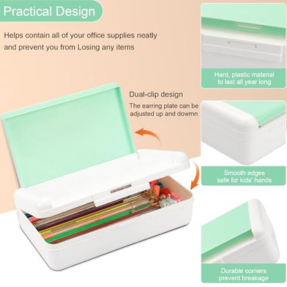 SFLHHDM Pencil Box, Double Layer Large Capacity, White Green, 1pcs | Plastic, Snap-tight Lid, Stackable Storage, For Gel Pen Pencils Crayons - color: White Green-1pcs