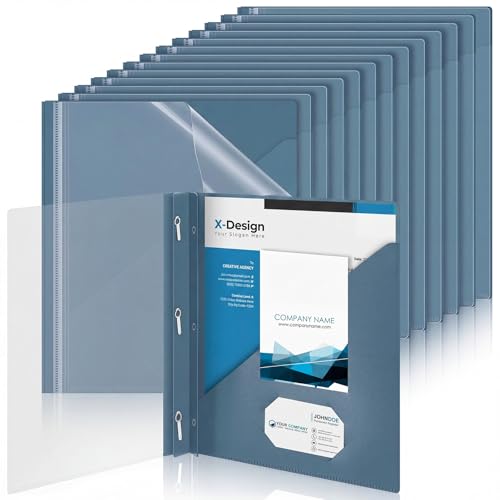 Teling Clear Report Cover with 3 Prongs, Plastic Report Presentation Folders 90 Sheet Capacity Resume Document Covers for School Office(Grey Blue,24 Pcs) - color: Grey Blue