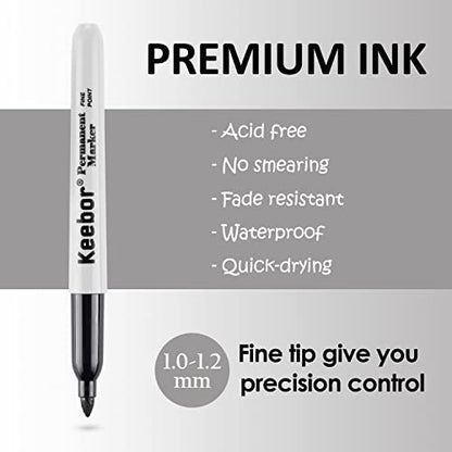 Keebor Black Permanent Markers Bulk of 100 Pack, Fine Point Permanent Marker Set, Waterproof, Quick Drying, School & Office Supplies | Permanent Marker Set, Waterproof, Quick Drying, School & Office Supplies - size: 100 Pack
