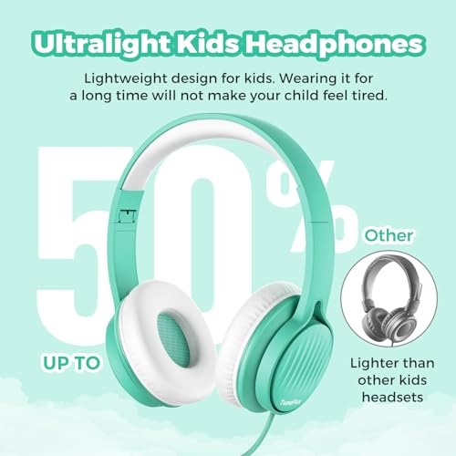TuneFlux Upgraded Kids Headphones, Wired Toddler Headsets, 85dB Limited Volume On Ear Headphones, Portable Foldable Design, Stereo Sound Kids Headsets for School/Tablet/Travel-Green - color: Green