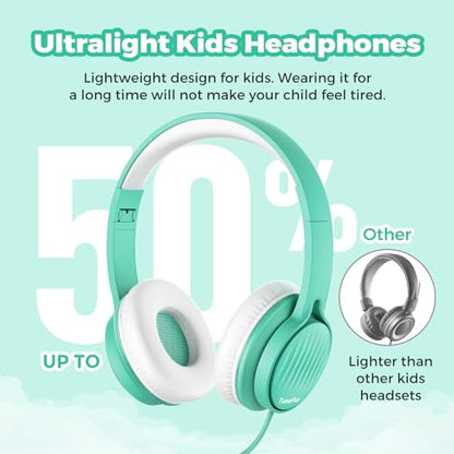 TuneFlux Upgraded Kids Headphones, Wired Toddler Headsets, 85dB Limited Volume On Ear Headphones, Portable Foldable Design, Stereo Sound Kids Headsets for School/Tablet/Travel-Green - color: Green
