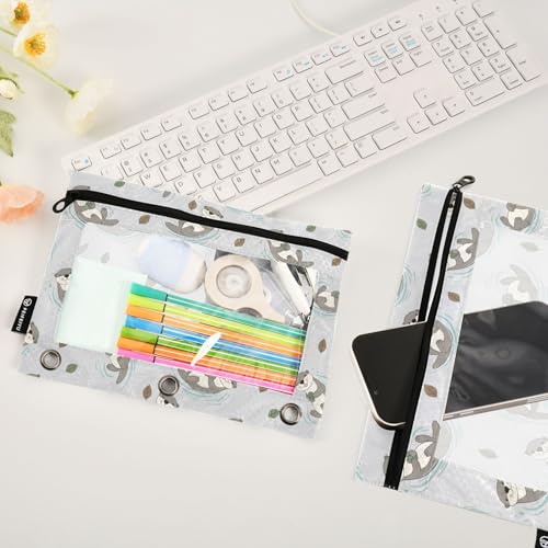 2 Pack Pencil Pouch for 3 Ring Binder Cute Otter Pencil Case Pouch with Clear Window Zipper Binder Pencil Pouches Pen Bag for Office School Supplies - color: Cute Otter