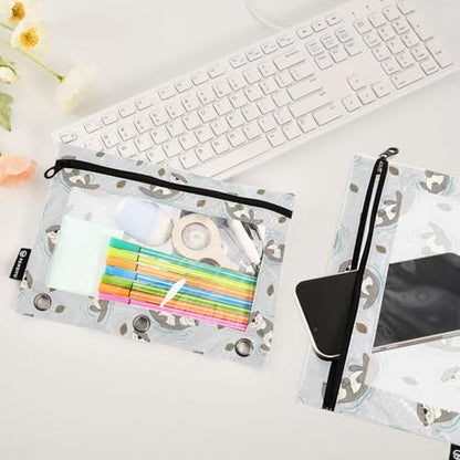 2 Pack Pencil Pouch for 3 Ring Binder Cute Otter Pencil Case Pouch with Clear Window Zipper Binder Pencil Pouches Pen Bag for Office School Supplies - color: Cute Otter
