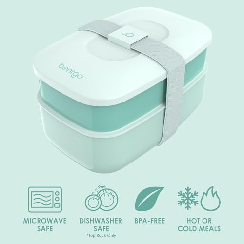 Bentgo Classic - Adult Bento Box, Stackable 3-Compartment Lunch Box with Removable Utensil Set and Sealing Strap, BPA-Free, Food Container Ideal for Meal Prep, Work, and On the Go (Coastal Aqua) - color: Coastal Aqua