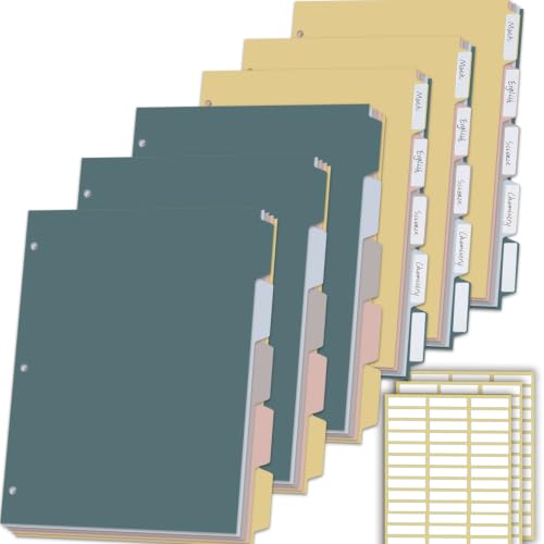 5 Tab Dividers for 3 Ring Binders, Binder Dividers with Tabs for 8.5 x 11'' Letter Size Papers, Ideal for Student Teacher, Morandi Color 6 Sets - size: 6Sets-5TAB
