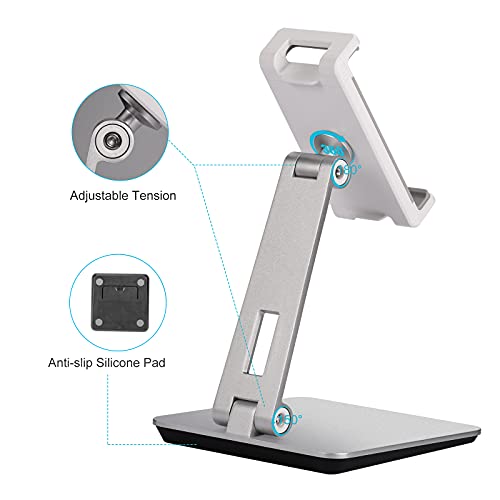 Tablet Stand Adjustable & Foldable, 360° Swivel Heavy Aluminum Tablet Holder for Desk, Compatible with iPad Pro/Air/Mini, Galaxy Tab, Surface Pro, Kindle Fire (7-13") (Silver) - color: Silver