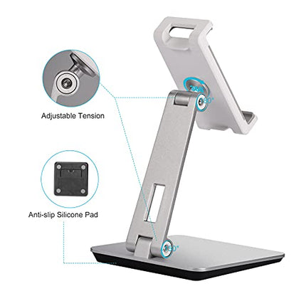 Tablet Stand Adjustable & Foldable, 360° Swivel Heavy Aluminum Tablet Holder for Desk, Compatible with iPad Pro/Air/Mini, Galaxy Tab, Surface Pro, Kindle Fire (7-13") (Silver) - color: Silver