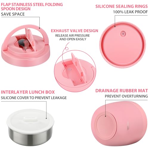 wiwens Thermo Food Jar for Hot Food Adults 32OZ Soup Thermo Lunch Containers Wide Mouth Vacuum Insulated Stainless Steel Leakproof Bento Box with Spoon (Pink2) - color: Pink2