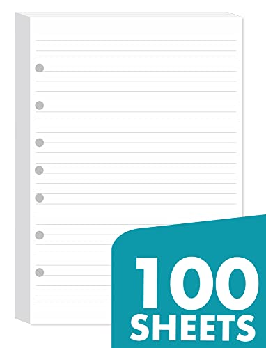 7-Hole Lined Filler Paper Pack of 100 Sheets for Mini Binders, College Ruled, 5-1/2" x 8-1/2", White - size: 100 Sheets, style: Lined