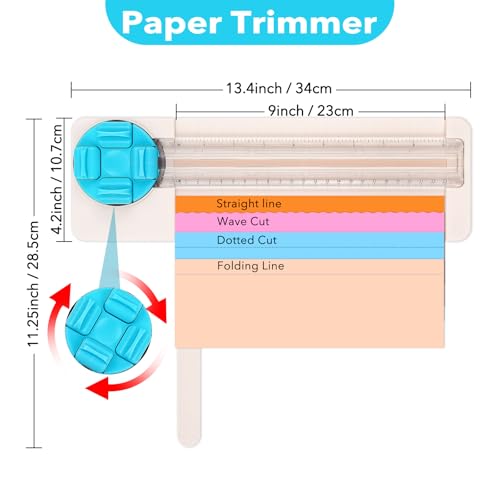 2Pack 4-in-1 Paper Trimmer, 4Style Multi-Function Craft Paper Cutter with Dial Blades of Straight, Wave, Dotted, Perforated, Creasing for Cutting Carstock,Coupons, Photos,Postcards, Scrapbooking Tools - color: Pink + Blue