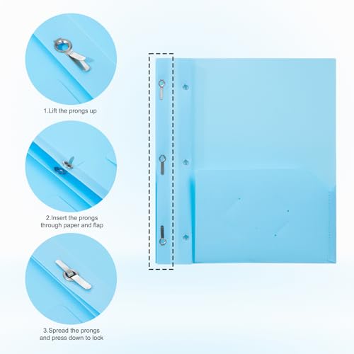 ViVin Sturdy Plastic Folder with Pockets,6 Pack,Heavy Duty Two Pocket 3 Prong Folders,Holds Letter Size Paper,File Folders with Business Card Slot for School Home and Office(Light Blue) - color: Light Blue, size: 6 PACK