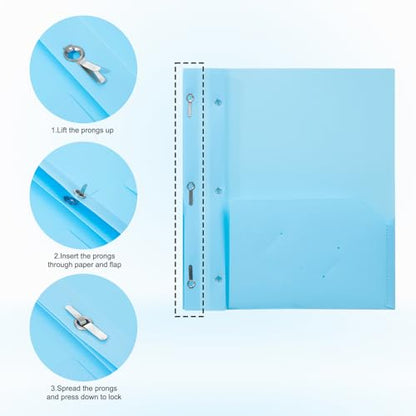 ViVin Sturdy Plastic Folder with Pockets,12 Pack,Heavy Duty Two Pocket 3 Prong Folders,Holds Letter Size Paper,File Folders with Business Card Slot for School Home and Office(Light Blue) - color: Light Blue, size: 12 PACK