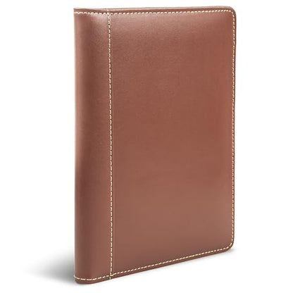 Samsill Contrast Stitch Faux-Leather Portfolio, Mini Size Business Interview Professional Padfolio, Includes 5 x 8 Inch Writing Pad, Brown - color: Brown