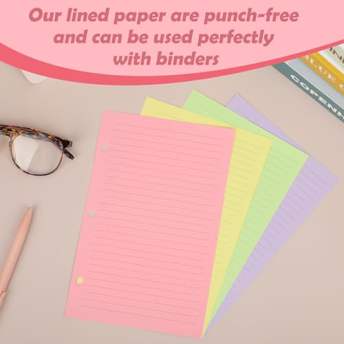 College Ruled Paper 5.5 x 8.5 Colored Loose Leaf Paper Half Letter Lined Paper 3 Hole Punched 100 Sheet College Ruled Loose Leaf Notebook Paper lined paper binder refill Fits 3 Ring Binders For Office - style: Lined