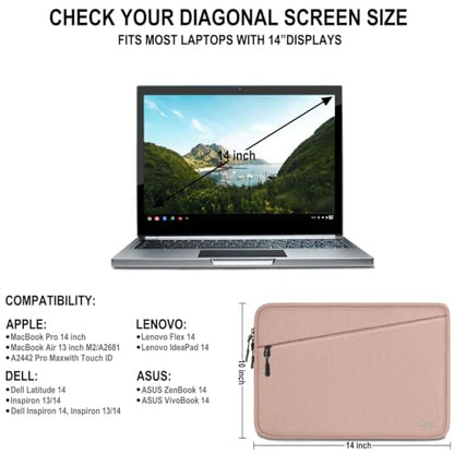 Laptop Sleeve Case 14 inch, Traveling Laptop Case with Pocket, Shockproof Protective Carrying Notebook Bag Compatible for 14 Inch MacBook Air/Pro, HP, Lenovo, Dell, ASUS, Acer, Light Pink - color: Light Pink, size: 14 Inch