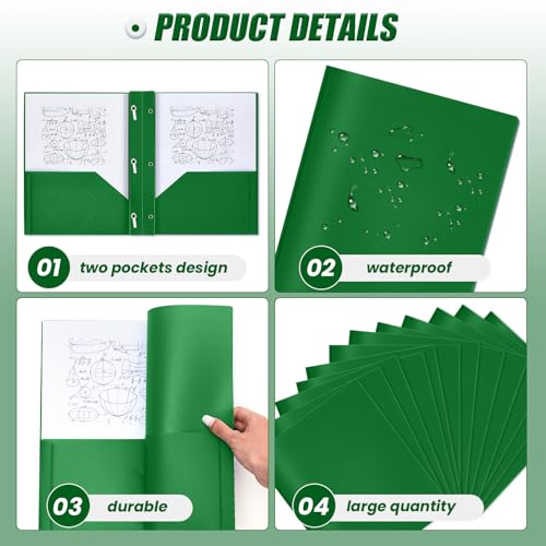 Lincia 100 Pcs Plastic Folders with Pockets and Prong Folders with Prongs 2 Pockets for Office, School for Students, Teachers, Office Workers(Deep Green) - color: Deep Green