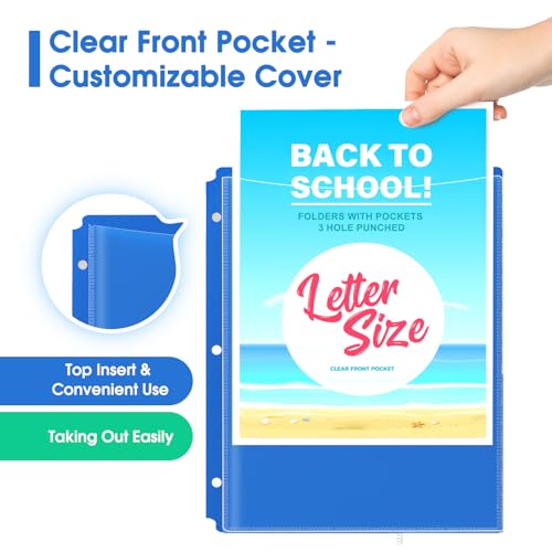 KTRIO 16 Pack 2 Pocket 3 Hole Folders, Clear Front Pocket, 4 Colors | Letter Size Fit, Water-Resistant PP, Business Card Slot, 2 Pocket Storage, School Office Use - size: 16 Pack, style: 3 Holes