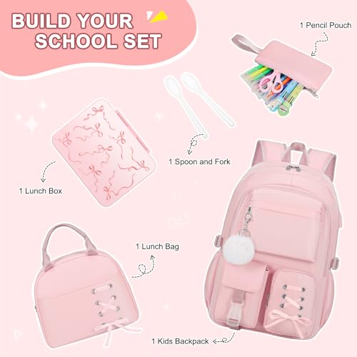 Scothen Backpack for Girls with Bento Lunch Box Set, School Bag Bookbag for Teens Girls Kids Student, 43oz Lunch Containers Lunchbox, Insulated Lunch Bag & Pencial Case, Back to School Gifts - color: Pink