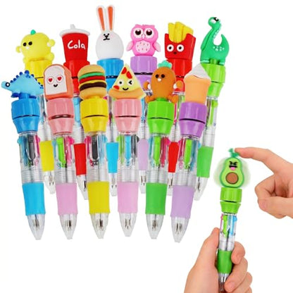 Ddaowanx 12 Pcs Mini Ballpoint Pens for Kids Party Favors,4-in-1 Multicolor Pens with Kawaii Rotate Pen Top–Birthday,End of School Year Gifts,Classroom Prizes,Stocking Stuffers,Teacher Supplies - color: 12Pcs-Cute