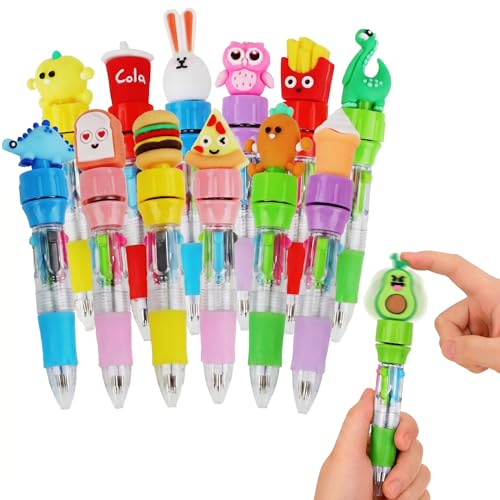 Ddaowanx 12 Pcs Mini Ballpoint Pens for Kids Party Favors,4-in-1 Multicolor Pens with Kawaii Rotate Pen Top–Birthday,End of School Year Gifts,Classroom Prizes,Stocking Stuffers,Teacher Supplies - color: 12Pcs-Cute