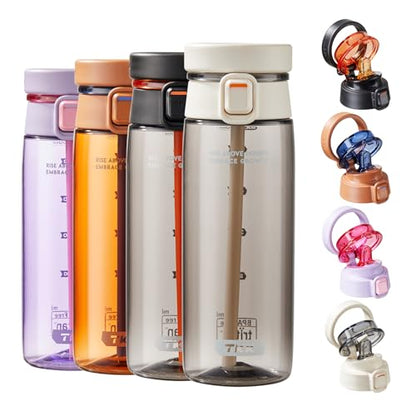 TKK Sports Water Bottle with Straw & Build-in Carrying Handle, Spill-Proof 2-in 1 Lid, 20 oz Plastic Bottles, Dishwasher Safe, Leak-Proof Locking Lid for Kids, Outdoor, School Backpack, White - color: White