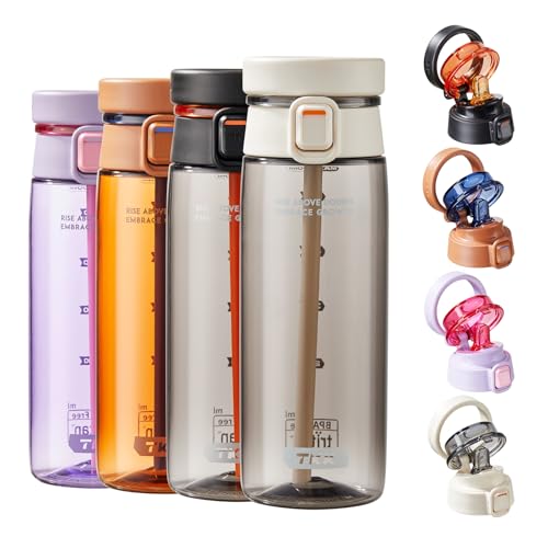 TKK Sports Water Bottle with Straw & Build-in Carrying Handle, Spill-Proof 2-in 1 Lid, 20 oz Plastic Bottles, Dishwasher Safe, Leak-Proof Locking Lid for Kids, Outdoor, School Backpack, White - color: White
