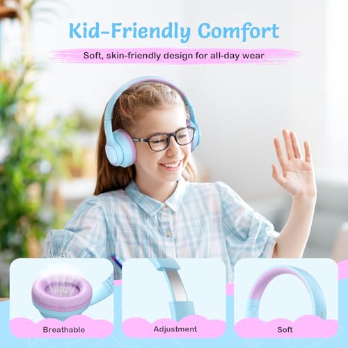 TONOSHARK Kids Bluetooth Headphones with Active Noise Cancelling, Wireless Over-Ear Headphones for Boys Girls, Foldable, Adjustable, 40H Playtime, Mic for School Travel (Purple Blue) - color: Purple blue
