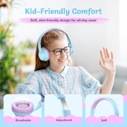 TONOSHARK Kids Bluetooth Headphones with Active Noise Cancelling, Wireless Over-Ear Headphones for Boys Girls, Foldable, Adjustable, 40H Playtime, Mic for School Travel (Purple Blue) - color: Purple blue