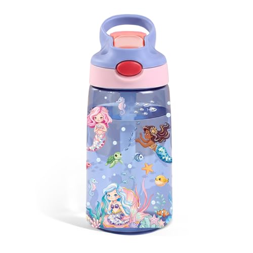 Mermaid 14oz Water Bottle with Straw – Leakproof BPA-Free Plastic Pop-Up Spout, Reusable Leak-Proof Travel Bottle for Outdoor Sports - color: Mermaid1