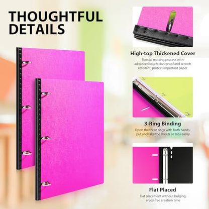 Telescoping 3 Ring Binder-4PCS, Flexible Binder with Elastic Rubble Spine+3 Round Rings, Flat Writing Binder, 4 Bright Colors - color: Blue,green,pink,red, size: 0.75 Inch, style: 4PCS