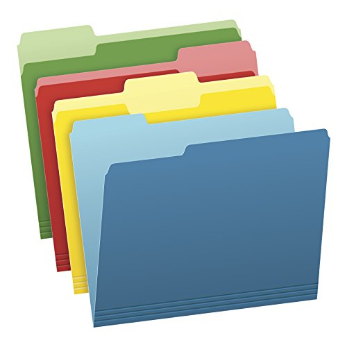 Pendaflex Colored File Folders, 36 Pack, Letter Size (8.5" x 11"), 3 Tabs, Durable Paper, Assorted Colors: Green, Yellow, Red & Blue, Color-Coding for School, Office & Home Document Organization - size: Pack of 36