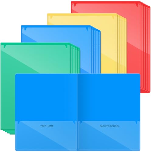 Henoyso 24 Pcs Folders with Pocket School to Home Folder Heavy Duty 2 Pocket Homework Folders with Clear Front Pockets for School Students Parent Teacher Communication (Red,Yellow,Blue,Green) - color: Red, Yellow, Blue, Green