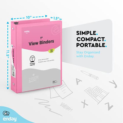 Enday 1 Inch Binder, Pink 3 Ring Binder 1 Inch, Heavy Duty Three Ring Binder, 175 Sheets Capacity - One Inch Binder for Home School and Office. - color: Pink, size: 1-Inch