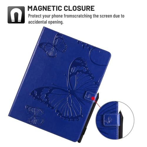 Dteck Wallet Case for iPad Air 13 Inch M2 2024 & iPad Pro 12.9 2022/2021/2020/2018 with Pencil Holder,Embossed Butterfly Auto Sleep/Wake PU Leather Smart Stand Girls Cute Folio Pocket Cover,Blue - color: 10 Blue