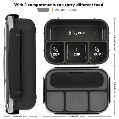 Yumuk Bento Box for Kids 1300ML with 4 Compartment & Cake Cups, Black | Lunch Box Containers for Adults/Kids/Toddler, Leak-Proof, Microwave/Dishwasher/Refrigerator Safe, BPA Free - color: Black