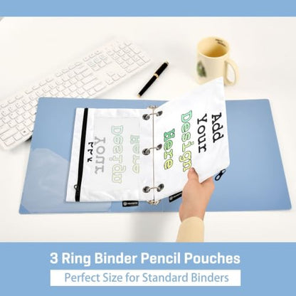 Personalized Binder Pencil Pouch 3 Ring Custom Zipper Pencil Pouches Case 2 Pack Customized Add Your Own Picture Text Clear Binder Organizer for School Office - color: Custom