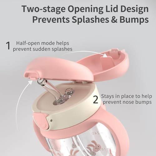 Evorie Tritan Spill Proof Toddler Straw Sippy Cup, 10 oz for Baby and Toddlers 1-3 Years Old, No Spill Straw Water Bottle with Removable Handles, Ideal for School, BPA-Free, Pink Rabbit - color: Pink Rabbit