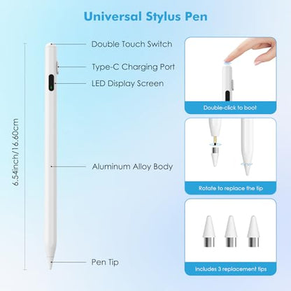 MoKo Universal Capacitive Stylus Pencil for Touch Screen, White - color: White
