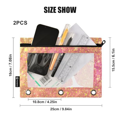 Personalized Pencil Pouch for 3 Ring Binder Bright Pink Shining Custom Pencil Pouches Case Binder Cosmetic Bag 2 Pack for Office School College Supplies - color: Bright Pink Shining