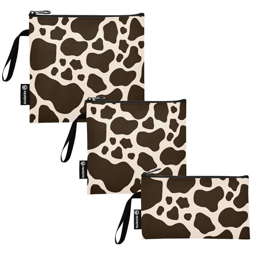 Reusable Food Storage Bags Cow Print Pattern 3 Pack Set Lunch Bag Compact Sandwich Snack Bag Small Medium Large for Lunch, Travel & Organization - color: Bag 26