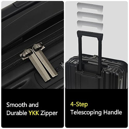 TydeCkare 16" Carry on Luggage with 2 Laptop Compartments, Lightweight Hardshell ABS+PC Suitcase with Dual Control TSA Lock, with YKK Zipper, 4 Spinner Silent Wheels, for Business Travel, Black - color: Black