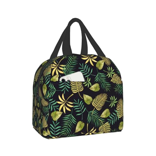 Imiss Tropical Palm Leaves Insulated Lunch Bag Hawaii Hawaiian Green Leaves Plants Exotic Reusable Lightweight Lunch Cooler Bag with Front Pocket for Picnic Work Office - color: Tropical Palm Leaves
